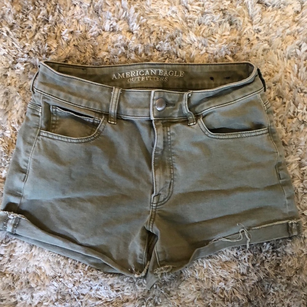 Army green stretch denim American eagle shorts